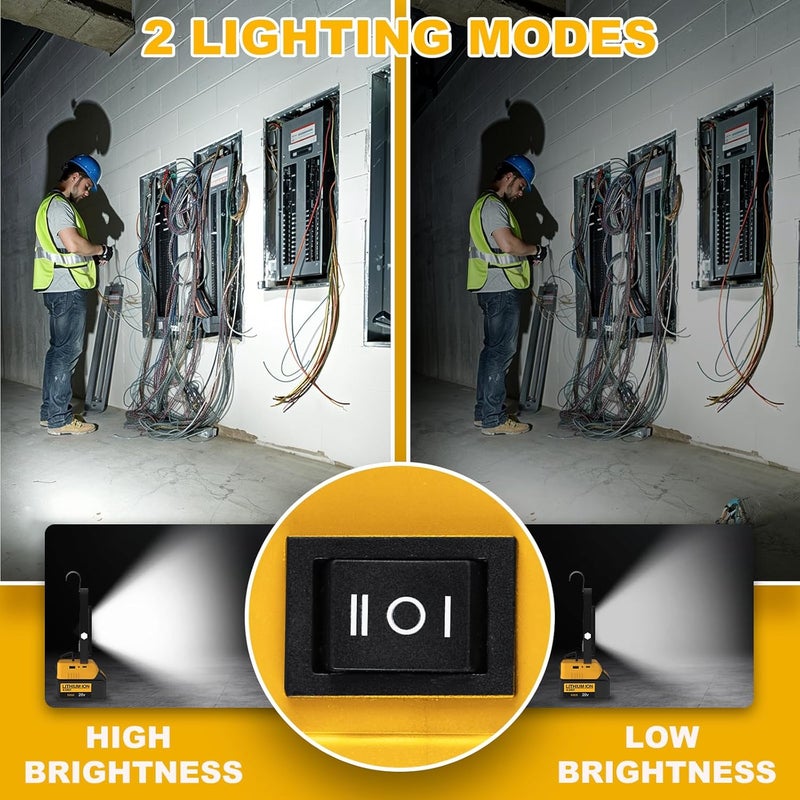 T-SUN 60W Battery Work Light,Cordless LED Light for Dewalt 18V/20V Battery,with USB & Type C Charging Port, Portable Work Light for Workshop, Emergency and Job Site - Image 4